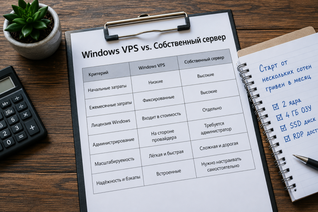 Сравнение использования Windows VPS с собственным сервером