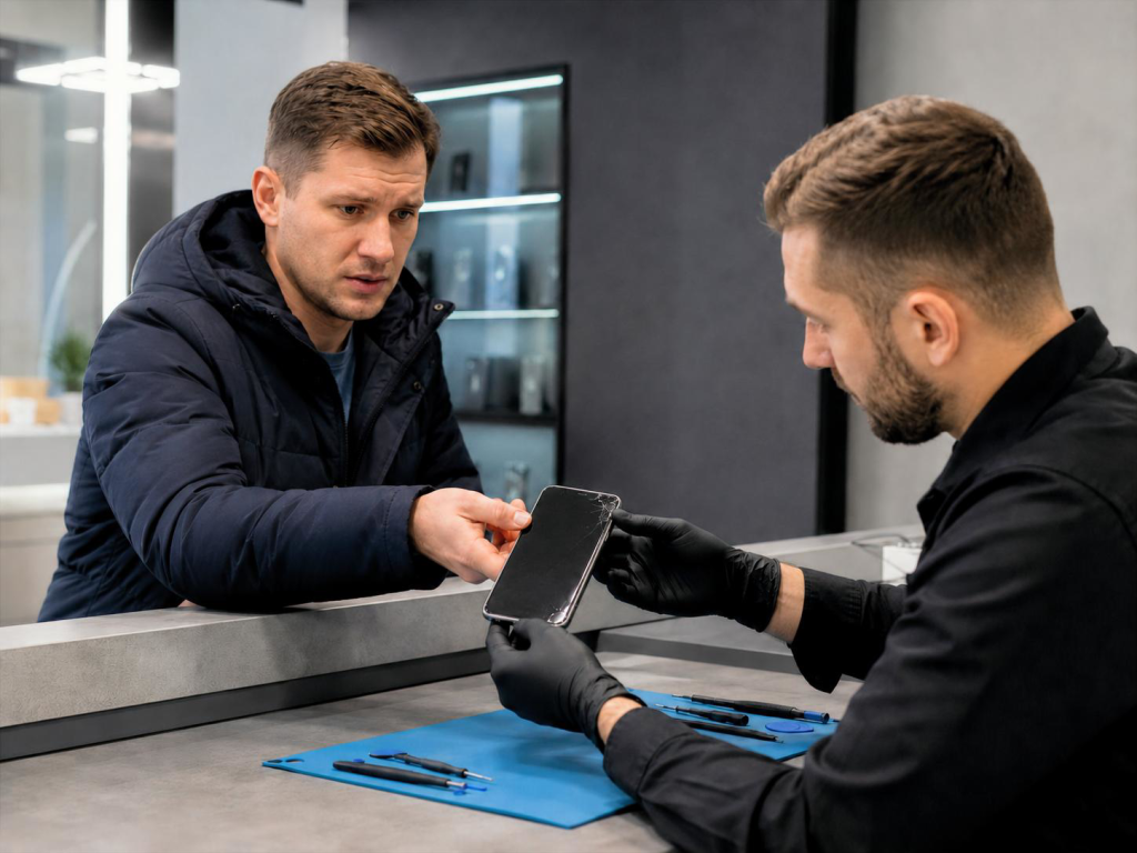 Поврежденный смартфон передают специалисту